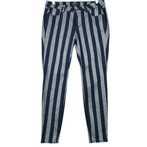 Forever 21 Women's Striped Pants Plus Size 14 Skinny‎ Mid Rise Stretch Grey/Navy